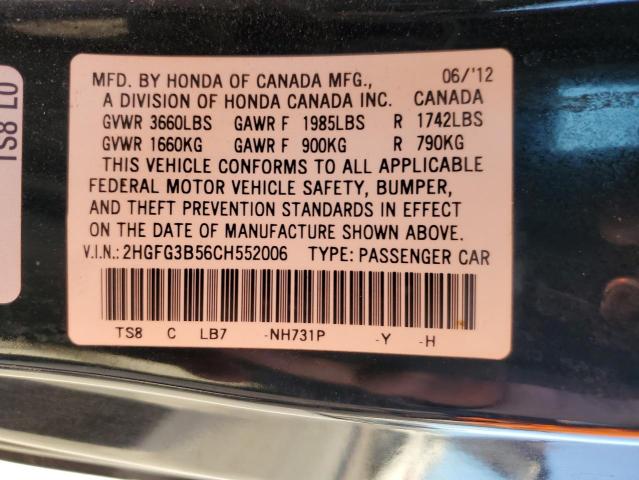 Photo 10 from auction – 2012 HONDA CIVIC LX with VIN 2HGFG3B56CH552006