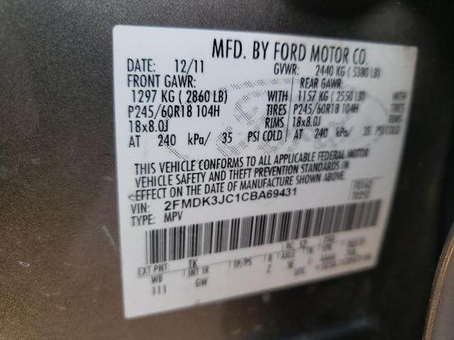 Photo 10 from auction – 2012 FORD EDGE SEL with VIN 2FMDK3JC1CBA69431