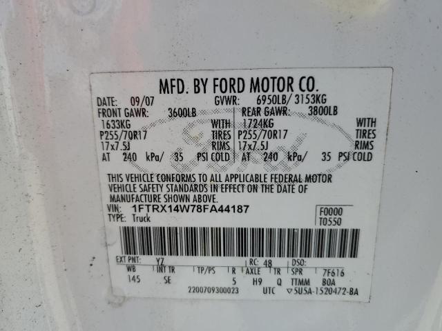 Photo 10 from auction – 2008 FORD F150 with VIN 1FTRX14W78FA44187