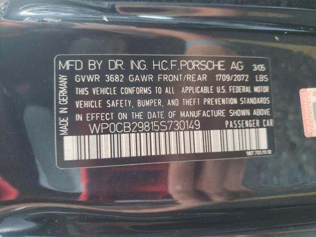 Photo 10 from auction – 2005 PORSCHE BOXSTER S with VIN WP0CB29815S730149