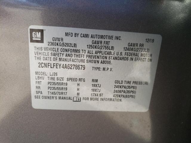 Photo 10 from auction – 2010 CHEVROLET EQUINOX LT with VIN 2CNFLFEY4A6278679