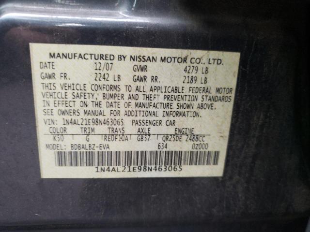 Photo 10 from auction – 2008 NISSAN ALTIMA 2.5 with VIN 1N4AL21E98N463065
