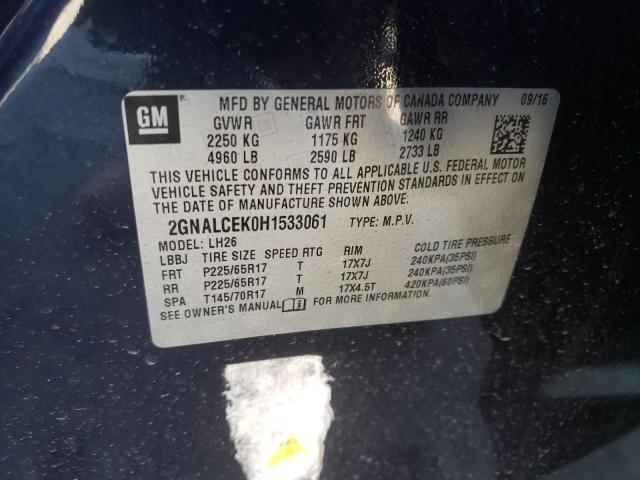 Photo 10 from auction – 2017 CHEVROLET EQUINOX LT with VIN 2GNALCEK0H1533061