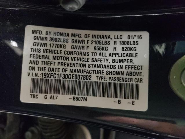 Photo 10 from auction – 2016 HONDA CIVIC 4D with VIN 19XFC1F30GE007802