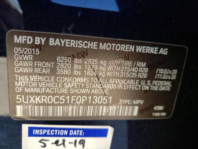 Photo 10 from auction – 2015 BMW X5 XDRIVE3 with VIN 5UXKR0C51F0P13051