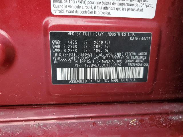 Photo 10 from auction – 2012 SUBARU LEGACY 2.5 with VIN 4S3BMBA63C3039826