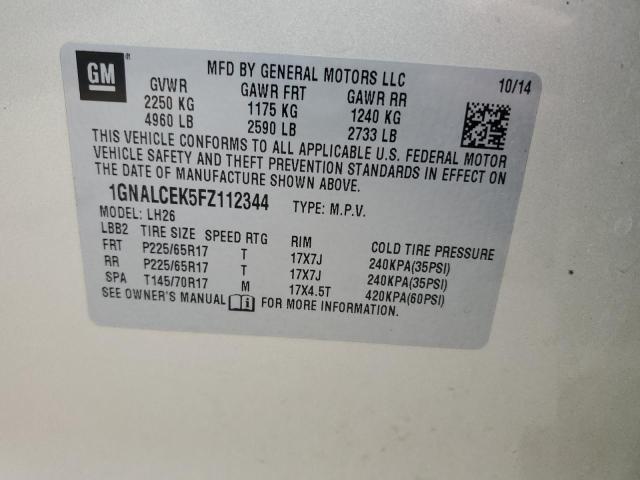 Photo 10 from auction – 2015 CHEVROLET EQUINOX LT with VIN 1GNALCEK5FZ112344