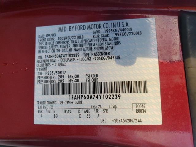 Photo 10 from auction – 2004 FORD THUNDERBIR with VIN 1FAHP60A74Y102239