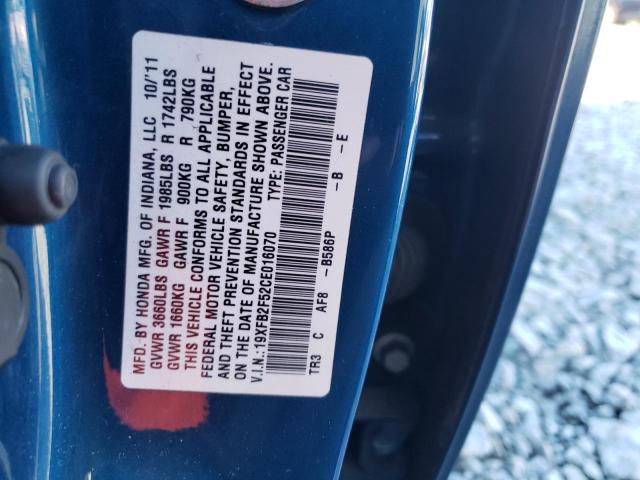 Photo 10 from auction – 2012 HONDA CIVIC LX with VIN 19XFB2F52CE016070