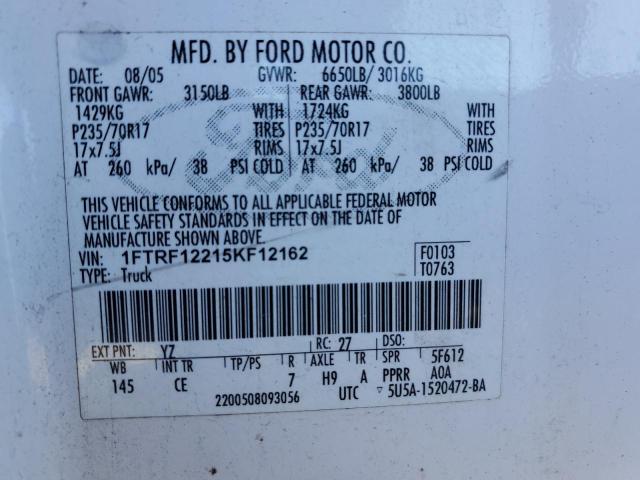 Photo 10 from auction – 2005 FORD F150 with VIN 1FTRF12215KF12162