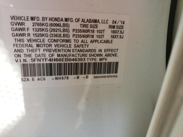 Photo 10 from auction – 2014 HONDA PILOT EXL with VIN 5FNYF4H66EB046393