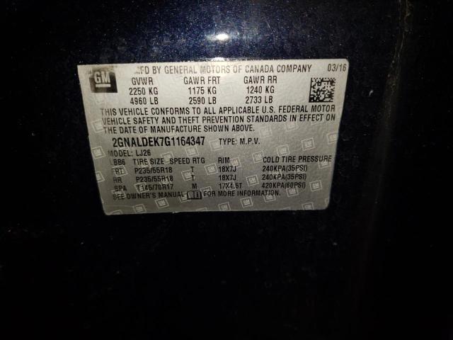 Photo 10 from auction – 2016 CHEVROLET EQUINOX LT with VIN 2GNALDEK7G1164347