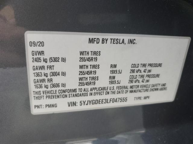 Photo 10 from auction – 2020 TESLA MODEL Y with VIN 5YJYGDEE3LF047555
