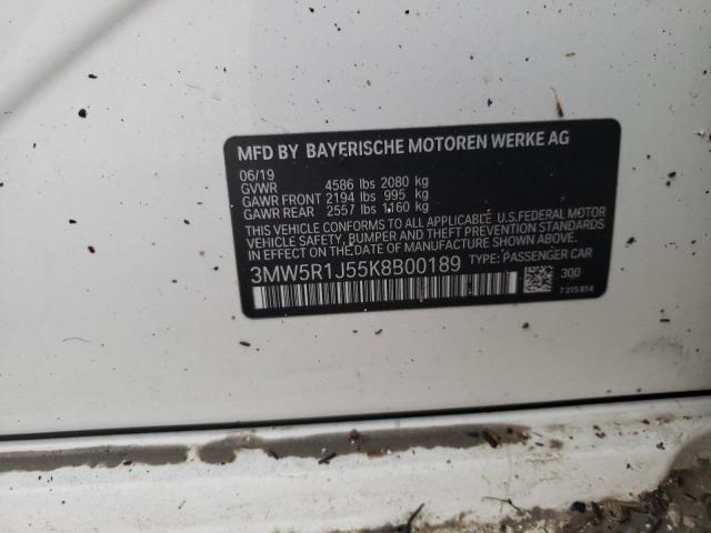 Photo 10 from auction – 2019 BMW 330I with VIN 3MW5R1J55K8B00189