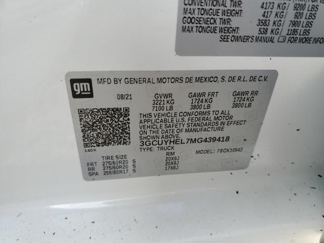 Photo 10 from auction – 2021 CHEVROLET SILVERADO with VIN 3GCUYHEL7MG439418
