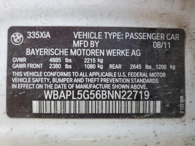 Photo 10 from auction – 2011 BMW 335 XI with VIN WBAPL5G56BNN22719