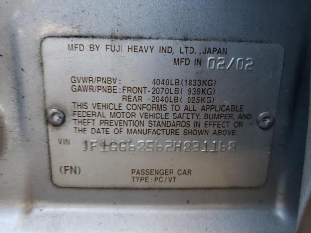 Photo 10 from auction – 2002 SUBARU IMPREZA OU with VIN JF1GG68562H831168
