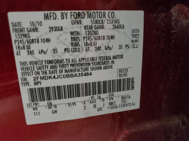 Photo 10 from auction – 2011 FORD EDGE SEL with VIN 2FMDK4JC0BBA35484