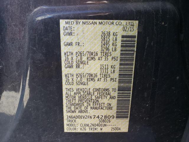 Photo 10 from auction – 2015 NISSAN FRONTIER S with VIN 1N6AD0EV2FN742809