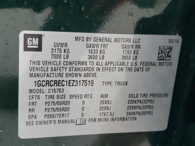 Photo 10 from auction – 2014 CHEVROLET SILVERADO with VIN 1GCRCREC1EZ317519