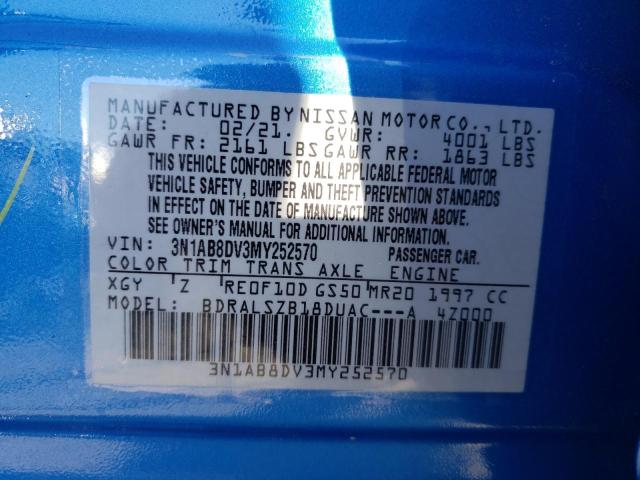 Photo 10 from auction – 2021 NISSAN SENTRA SR with VIN 3N1AB8DV3MY252570