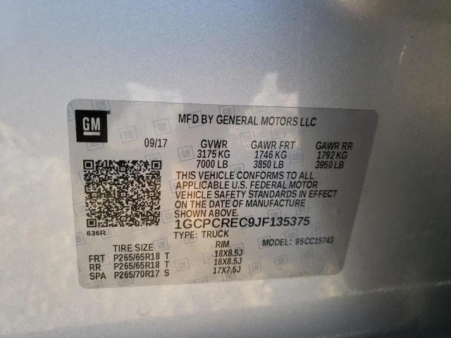 Photo 10 from auction – 2018 CHEVROLET SILVERADO with VIN 1GCPCREC9JF135375