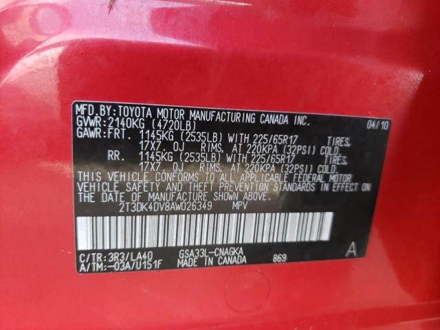Photo 10 from auction – 2010 TOYOTA RAV4 LIMIT with VIN 2T3DK4DV8AW026349