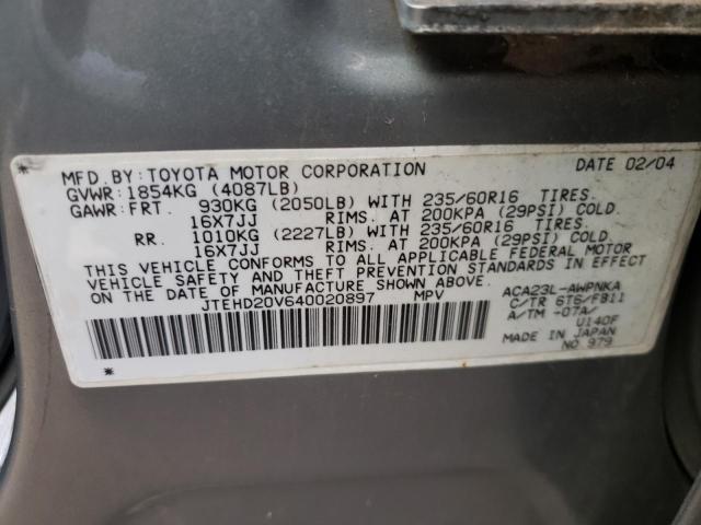 Photo 10 from auction – 2004 TOYOTA RAV4 with VIN JTEHD20V640020897
