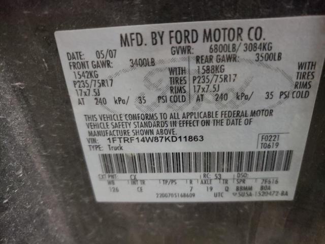 Photo 10 from auction – 2007 FORD F150 with VIN 1FTRF14W87KD11863