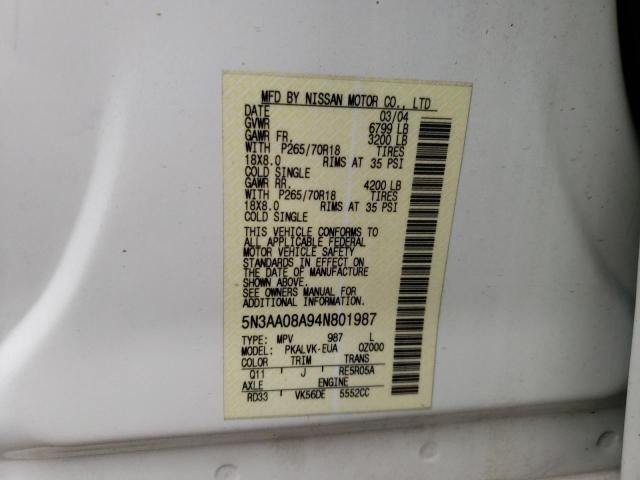 Photo 10 from auction – 2004 INFINITI QX56 with VIN 5N3AA08A94N801987