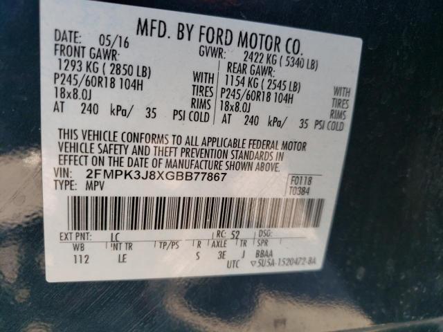 Photo 10 from auction – 2016 FORD EDGE SEL with VIN 2FMPK3J8XGBB77867