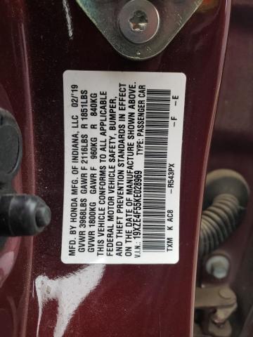Photo 10 from auction – 2019 HONDA INSIGHT EX with VIN 19XZE4F55KE028969