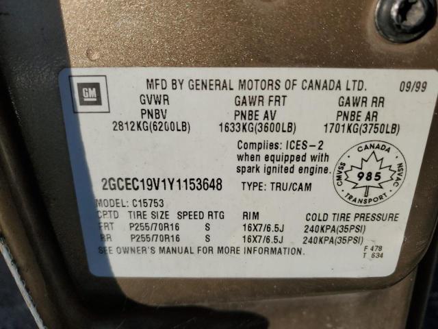 Photo 10 from auction – 2000 CHEVROLET 1500 with VIN 2GCEC19V1Y1153648