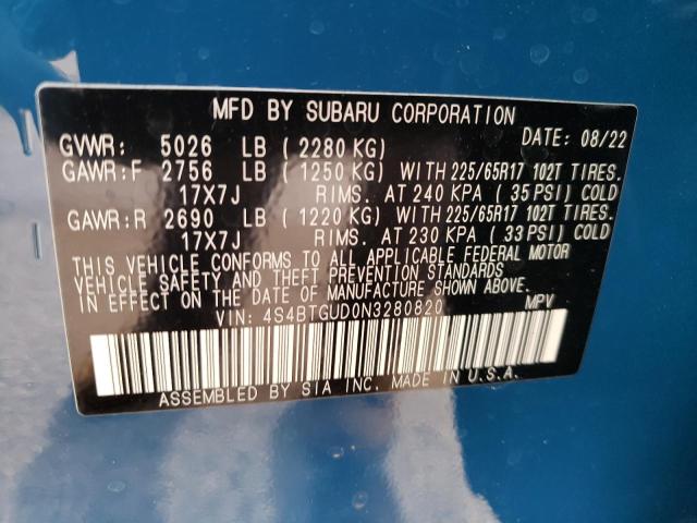Photo 10 from auction – 2022 SUBARU OUTBACK WI with VIN 4S4BTGUD0N3280820