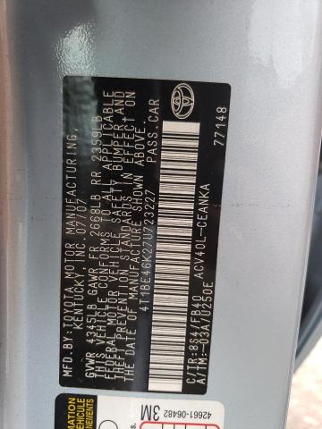 Photo 10 from auction – 2007 TOYOTA CAMRY CE with VIN 4T1BE46K27U723227