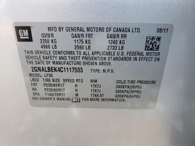 Photo 10 from auction – 2012 CHEVROLET EQUINOX LS with VIN 2GNALBEK4C1117503