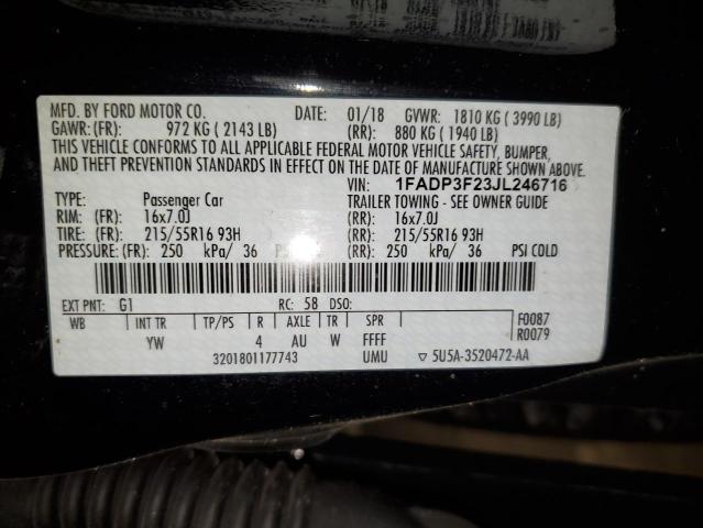 Photo 10 from auction – 2018 FORD FOCUS SE with VIN 1FADP3F23JL246716