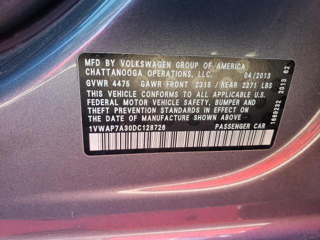 Photo 10 from auction – 2013 VOLKSWAGEN PASSAT S with VIN 1VWAP7A30DC128726