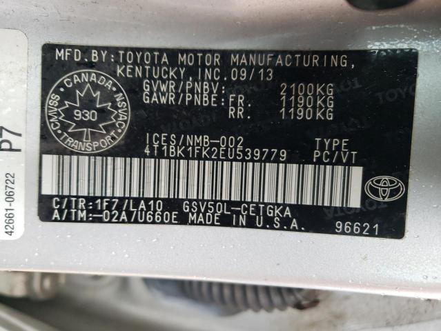 Photo 10 from auction – 2014 TOYOTA CAMRY SE with VIN 4T1BK1FK2EU539779