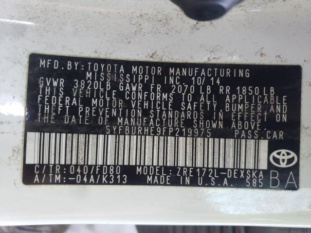 Photo 10 from auction – 2015 TOYOTA COROLLA L with VIN 5YFBURHE9FP219975