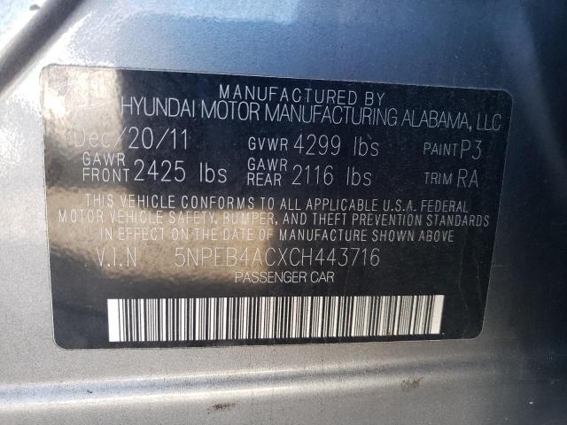 Photo 10 from auction – 2012 HYUNDAI SONATA GLS with VIN 5NPEB4ACXCH443716