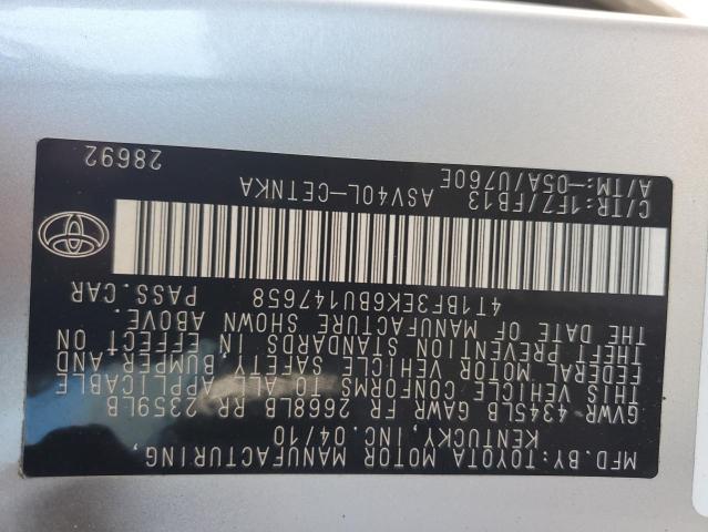Photo 10 from auction – 2011 TOYOTA CAMRY BASE with VIN 4T1BF3EK6BU147658