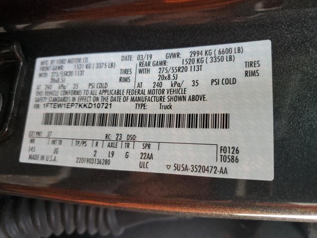 Photo 10 from auction – 2019 FORD F150 SUPER with VIN 1FTEW1EP7KKD10721