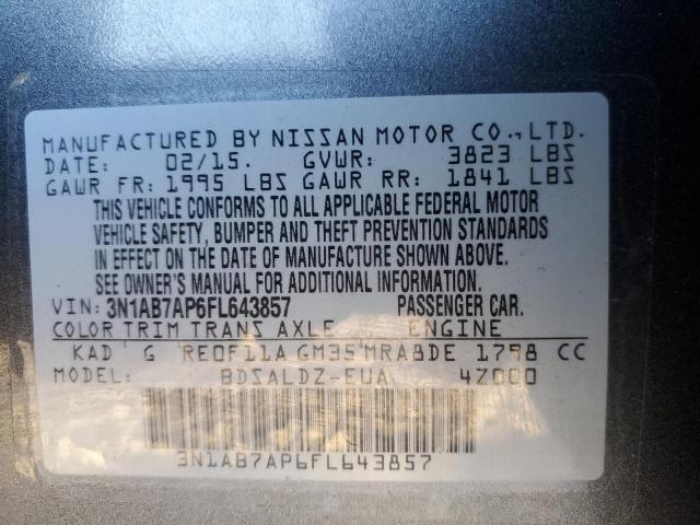 Photo 10 from auction – 2015 NISSAN SENTRA S with VIN 3N1AB7AP6FL643857