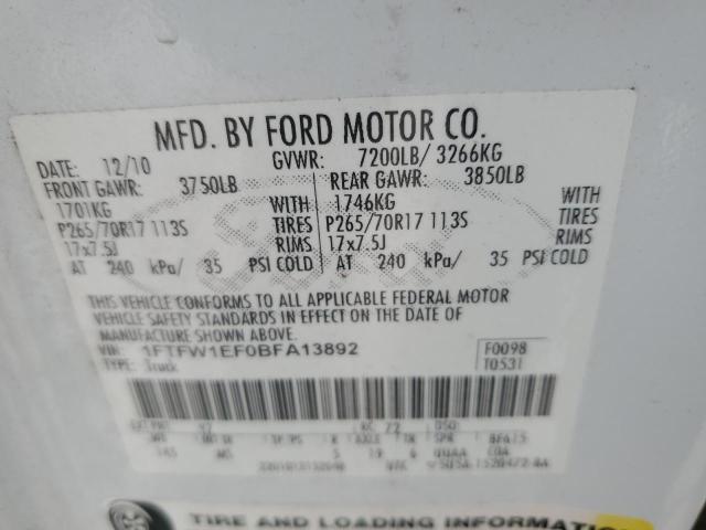Photo 10 from auction – 2011 FORD F150 SUPER with VIN 1FTFW1EF0BFA13892