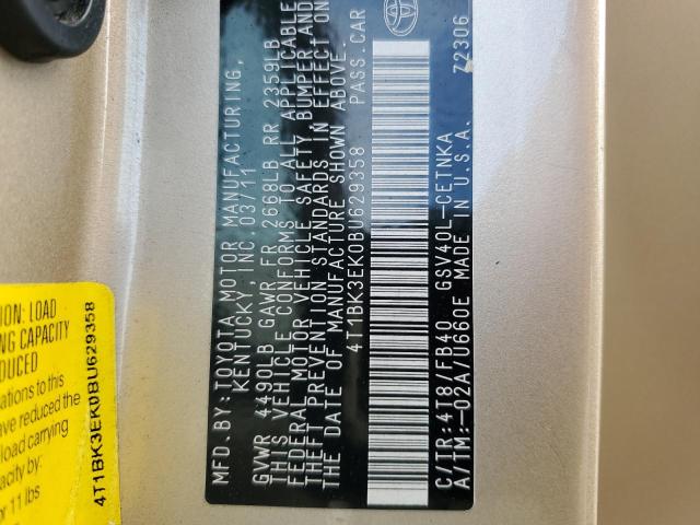 Photo 10 from auction – 2011 TOYOTA CAMRY SE with VIN 4T1BK3EK0BU629358