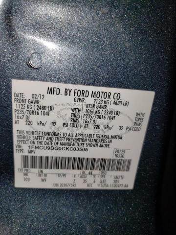 Photo 10 from auction – 2012 FORD ESCAPE XLT with VIN 1FMCU9DG0CKC03505