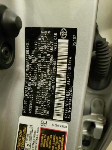Photo 10 from auction – 2012 TOYOTA CAMRY BASE with VIN 4T4BF1FK7CR204699