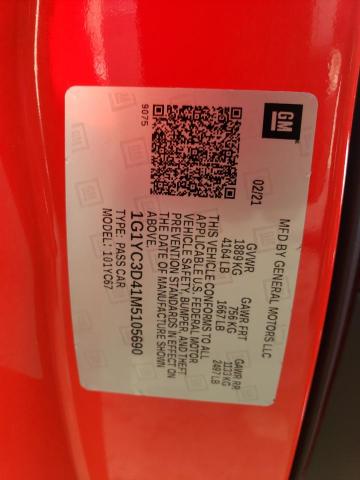 Photo 10 from auction – 2021 CHEVROLET CORVETTE S with VIN 1G1YC3D41M5105690