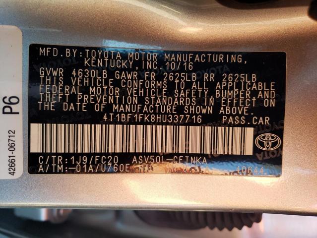 Photo 10 from auction – 2017 TOYOTA CAMRY LE with VIN 4T1BF1FK8HU337716